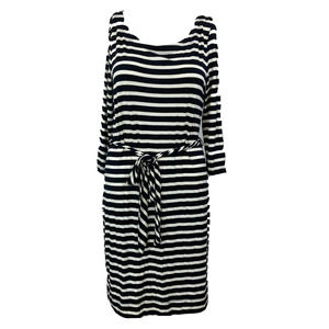 Banana Republic Dress‎ Womens Sz PS Petite Black White Stripe Jersey Knit Belt